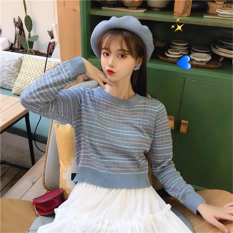 

Spring Autumn Round Neck Elegant Fashion Knitted Pullovers for Women 2023 New All-match Women's Clothing Korean Top