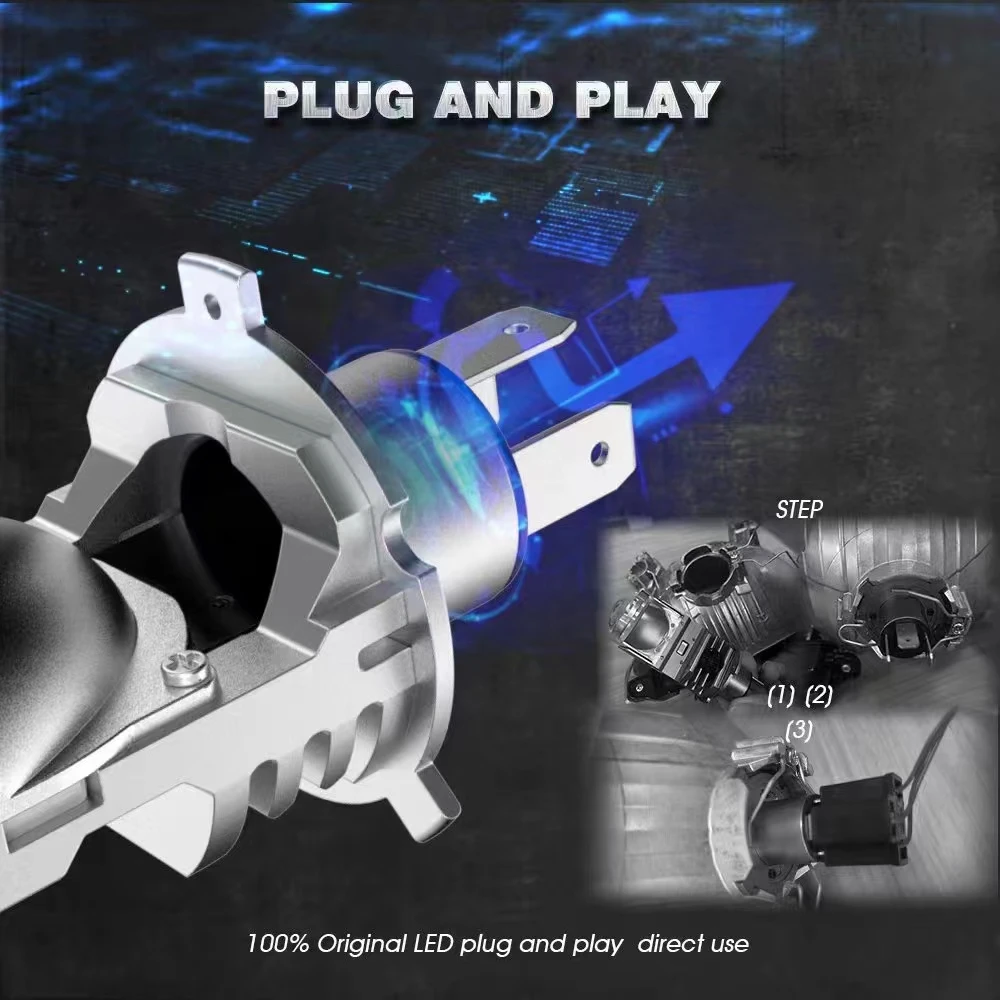 F40B LED H4 Lens Bi LED Mini H4 Projector Headlight Bulbs Lenses Headlamp Turbo LED Bulb High Low Light For Car Motorcycle