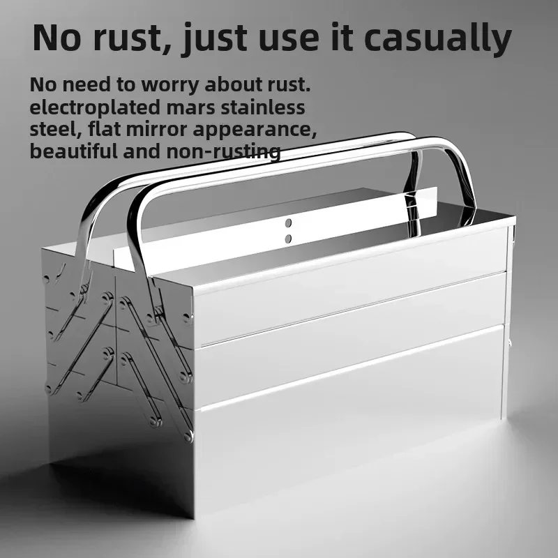 Stainless Steel Tool Box for Industrial and Home Use with Foldable Design and 3-Layer Storage Space DC