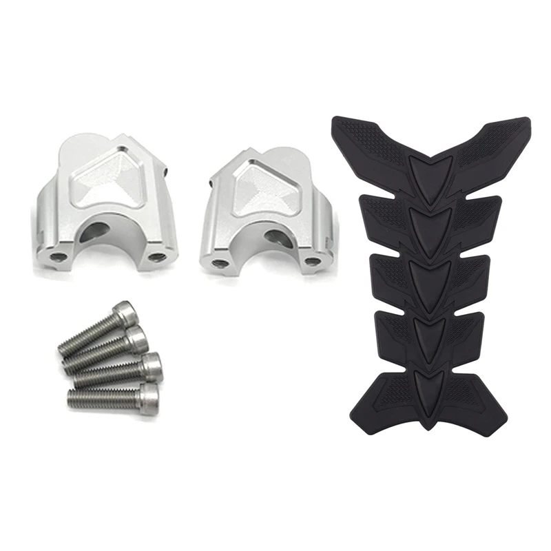 

2 Set Motorcycle Accessories: 1 Set Raised Extend Handlebar Mount Riser & 1 Set 3D Rubber Pad Oil Gas Fuel Tank Pad