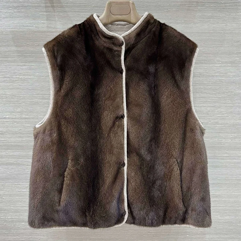 

Высококачественное двустороннее носимое женское пальто в стиле жилета из меха норки и шерсти. Минималистский 251020131