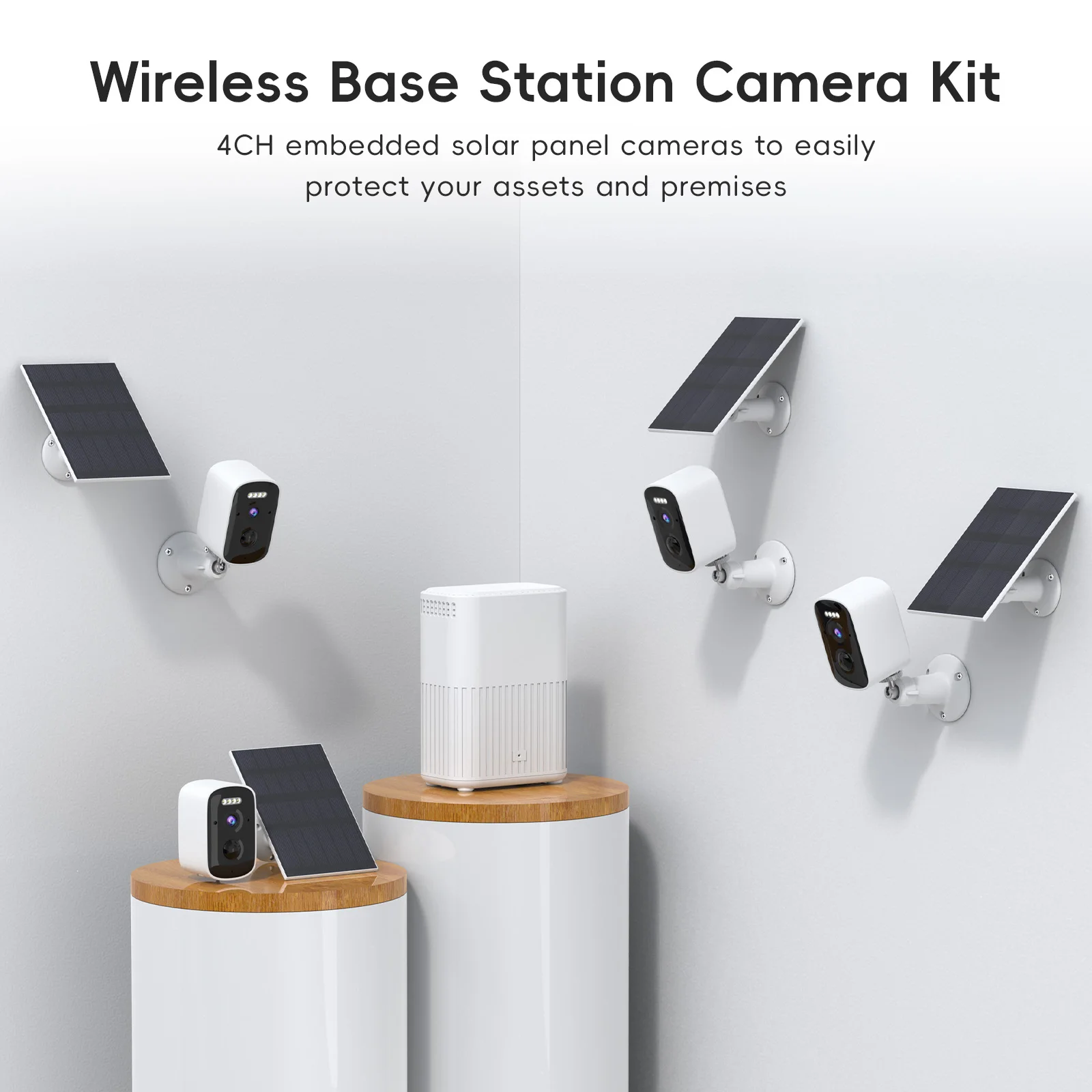 Wireless Base Station Solar Camera Kit 5MP FHD Color Night Vision IP65 Outdoor Security Camera with Motion Detection