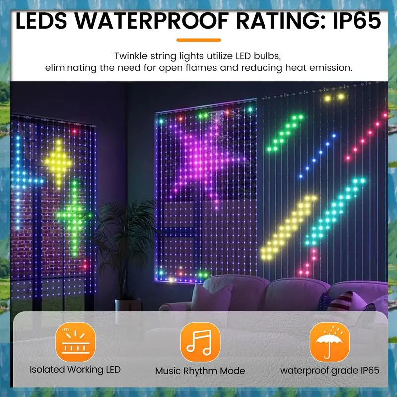 AB07 حار أضواء الستار الذكية بلوتوث App التحكم RGB LED سلسلة مقاوم للماء الجنية ضوء USB لتقوم بها بنفسك عرض غرفة ديكور