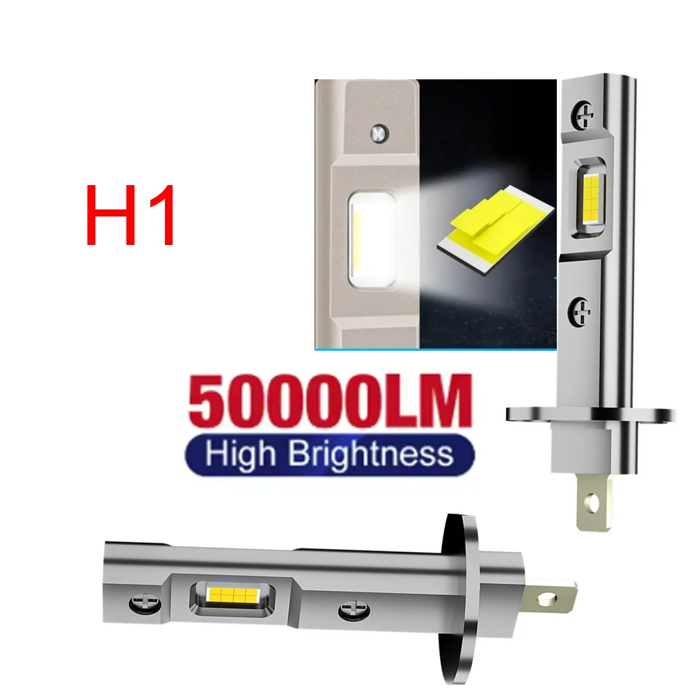 2Pcs H1 LED H1 Headlight Bulb Mini 120W 50000LM CSP For Car Headlamp Fanless Light Auto Diode Fog Lamps 12V 24V 6000K Automobile