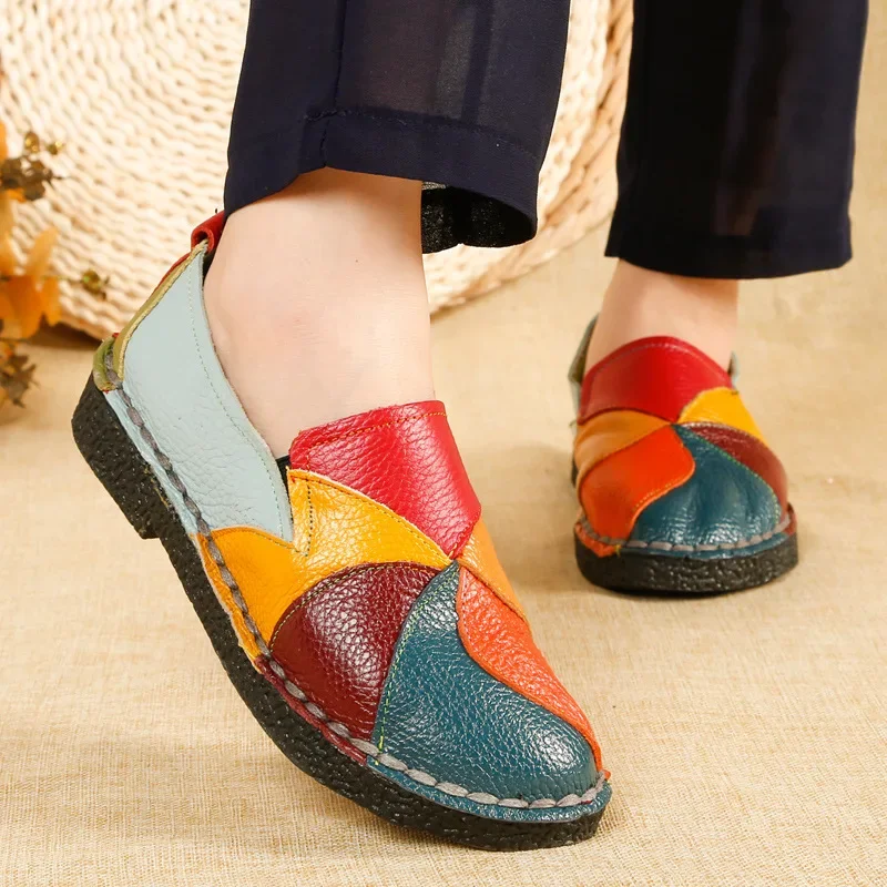 Women\'s Loafers 2024 Spring Autumn Women Leather Mixed Colors Ladies Ballet Flats Female Moccasins Casual Ballerina Shoes 42