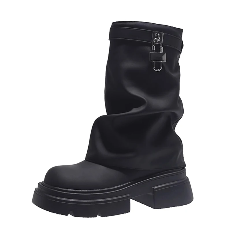 2023 zimowe nowe designerskie botki damskie na platformie Chelsea Boots plisowane botki motocyklowe w stylu punkowym buty na obcasie