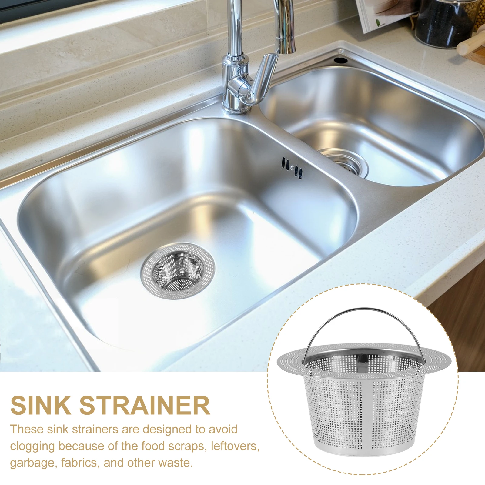 

Stainless Steel Sink Strainer 107mm Outer Diameter 54mm Height Fine Hole Kitchen Sink Drain Basket Anti Clog Easy Cleaning
