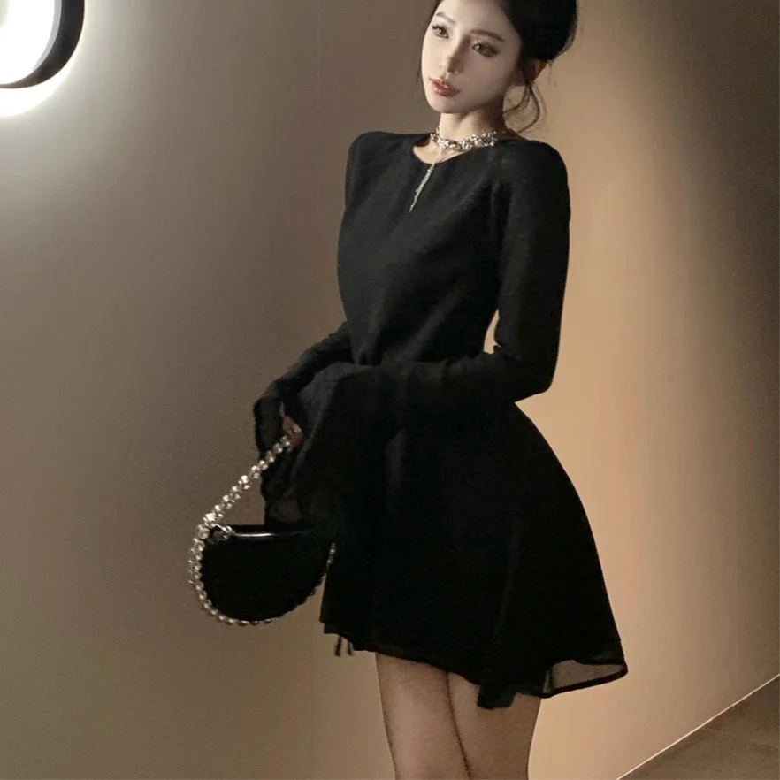 Backless Mini Dresses Women Black Sexy Flare Sleeve Elegant Party Fashion French Style Bandage Fashion Aesthetic New Famous Lady