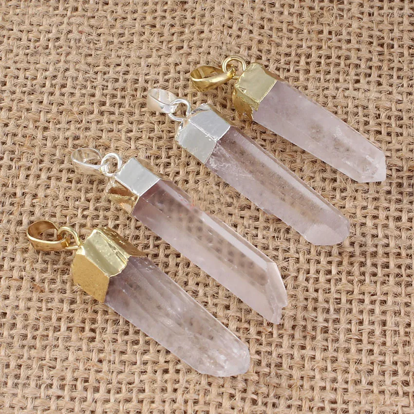 

Irregular Raw Crystal Column Stone Pendants For Women DIY Necklace Natural White Quartz Clear Rock Crystal Stone Pendant Jewelry