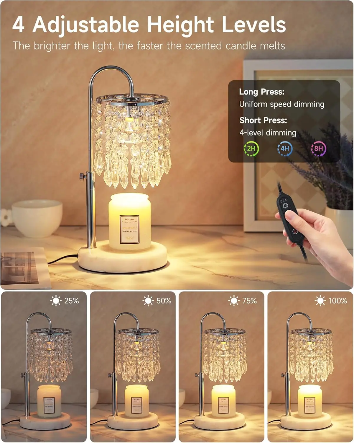 Lampada scaldacandele con timer, dimmer e 3 lampadine, scaldacandele con base in marmo per candele in barattolo, regali di compleanno per donne