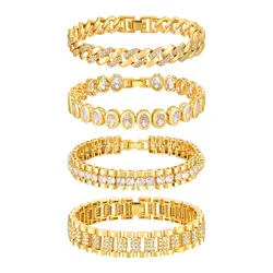 Tennis Bracelet, CZ Cubic Zirconia Rhinestone Chain Bracelet, Chunky Wide Hip Hop Jewelry