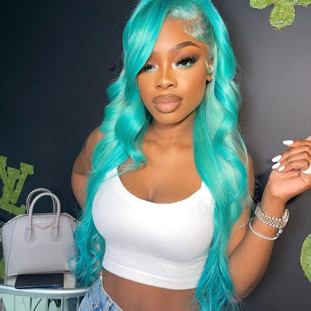 Light Blue Blonde Wavy Synthetic Hair Wigs for Black Women 26Inches Silky Straight Soft Lace Front Wigs Cosplay Daily Wear