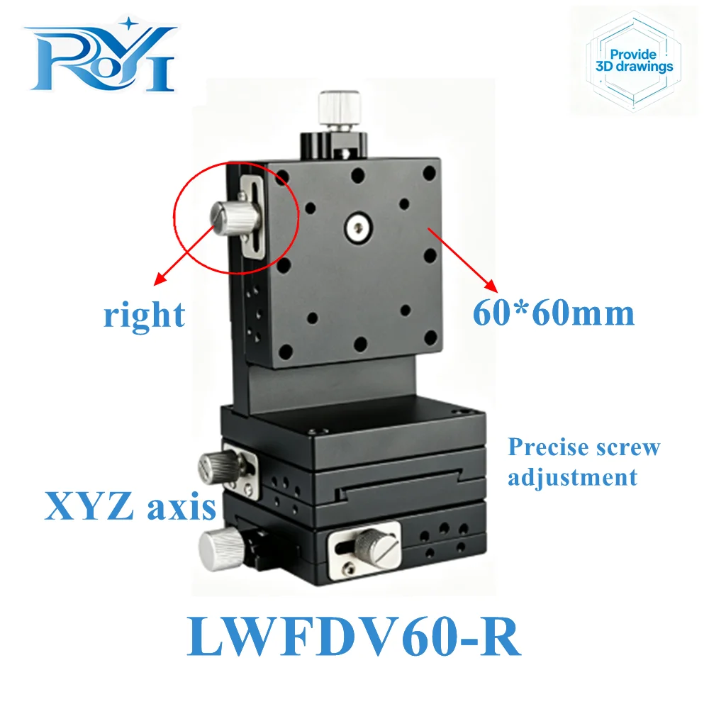 XYZ Axis 60mm LWFDV60 Dovetail Groove Precision Screw Adjustment Sliding Table Displacement Platform for Lab Optical Positioning