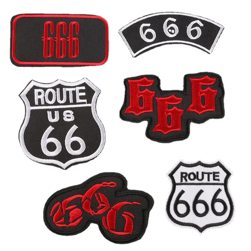 100pcs/Lot Vintage Embroidery Patch Route 666 Black Red White Letter Number Bag Clothing Decoration Accessory Craft Diy Applique