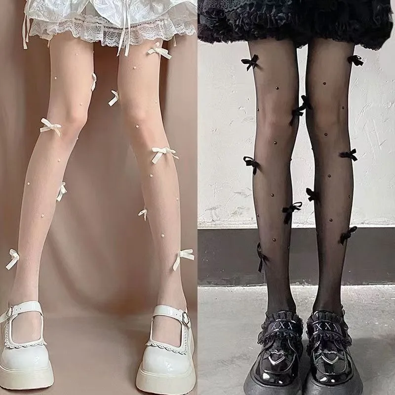 1/3 pairs Fashion versatile bow tie women's socks elegant sexy silk stocking summer new thin breathable simple women pantyhose
