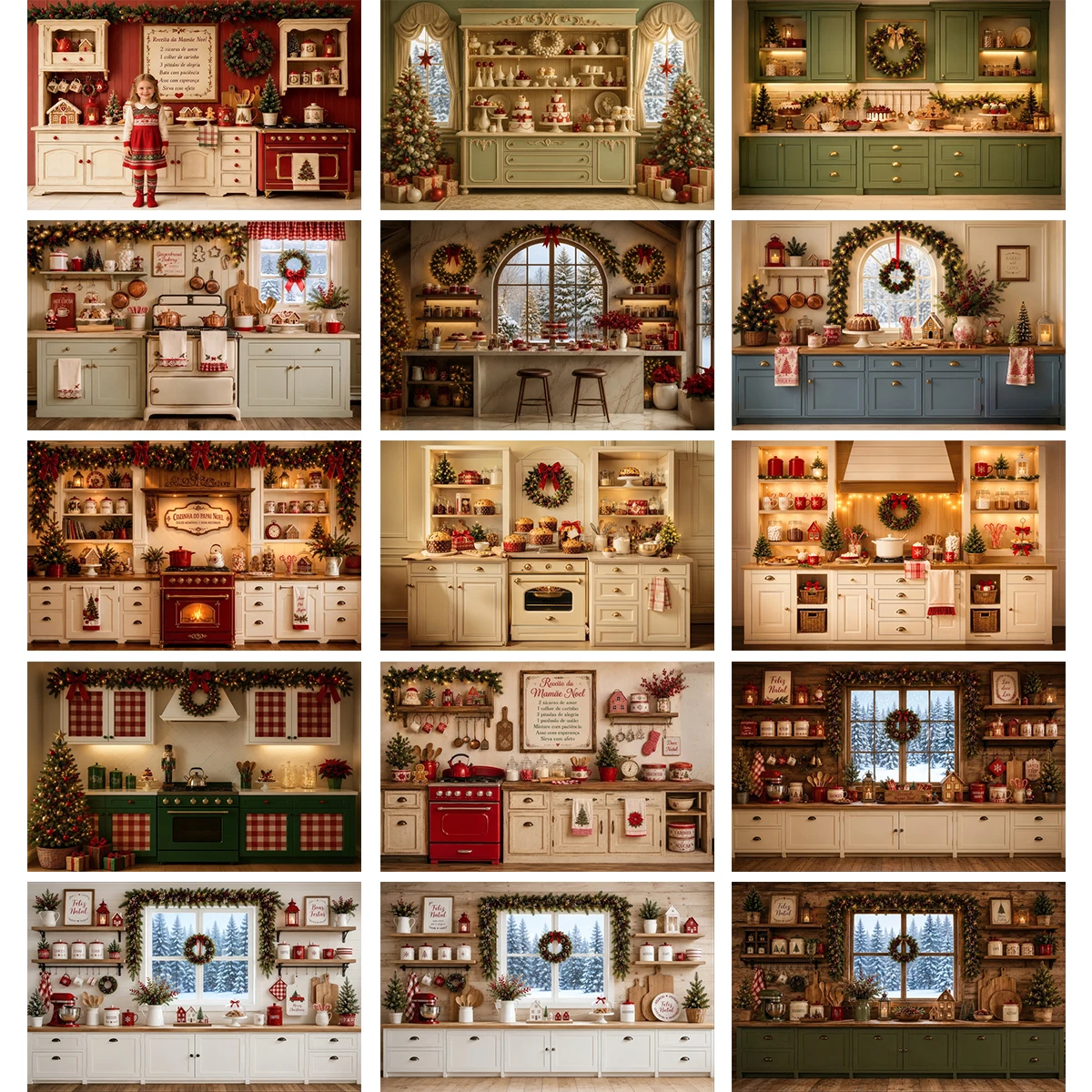 Warm Cozy Vintage Christmas Baking Kitchen Gingerbread Cookies Snowy Window Photo Backdrop For Kids Adults Family Portraits