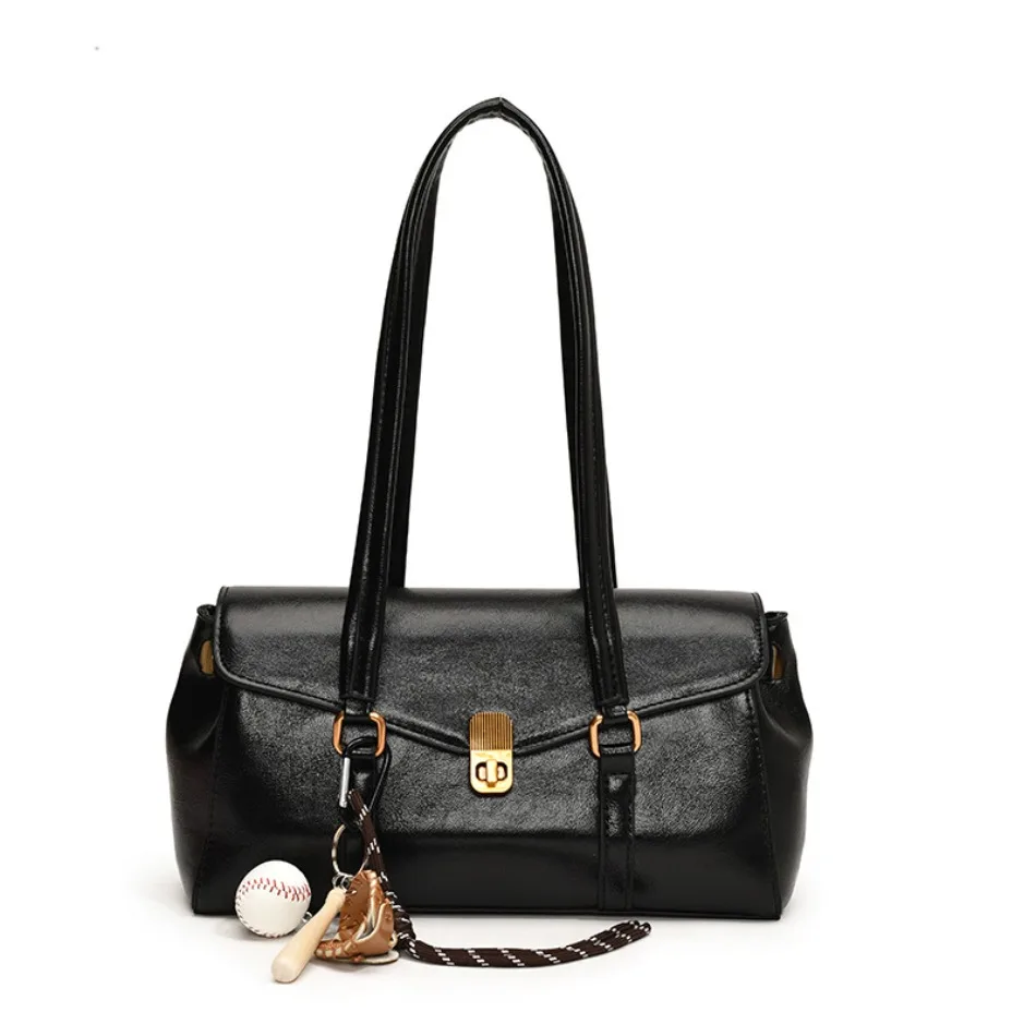 

2025 Autumn and winter color system fashion glossy soft leather retro hobo large-capacity shoulder commuter bag women's bags