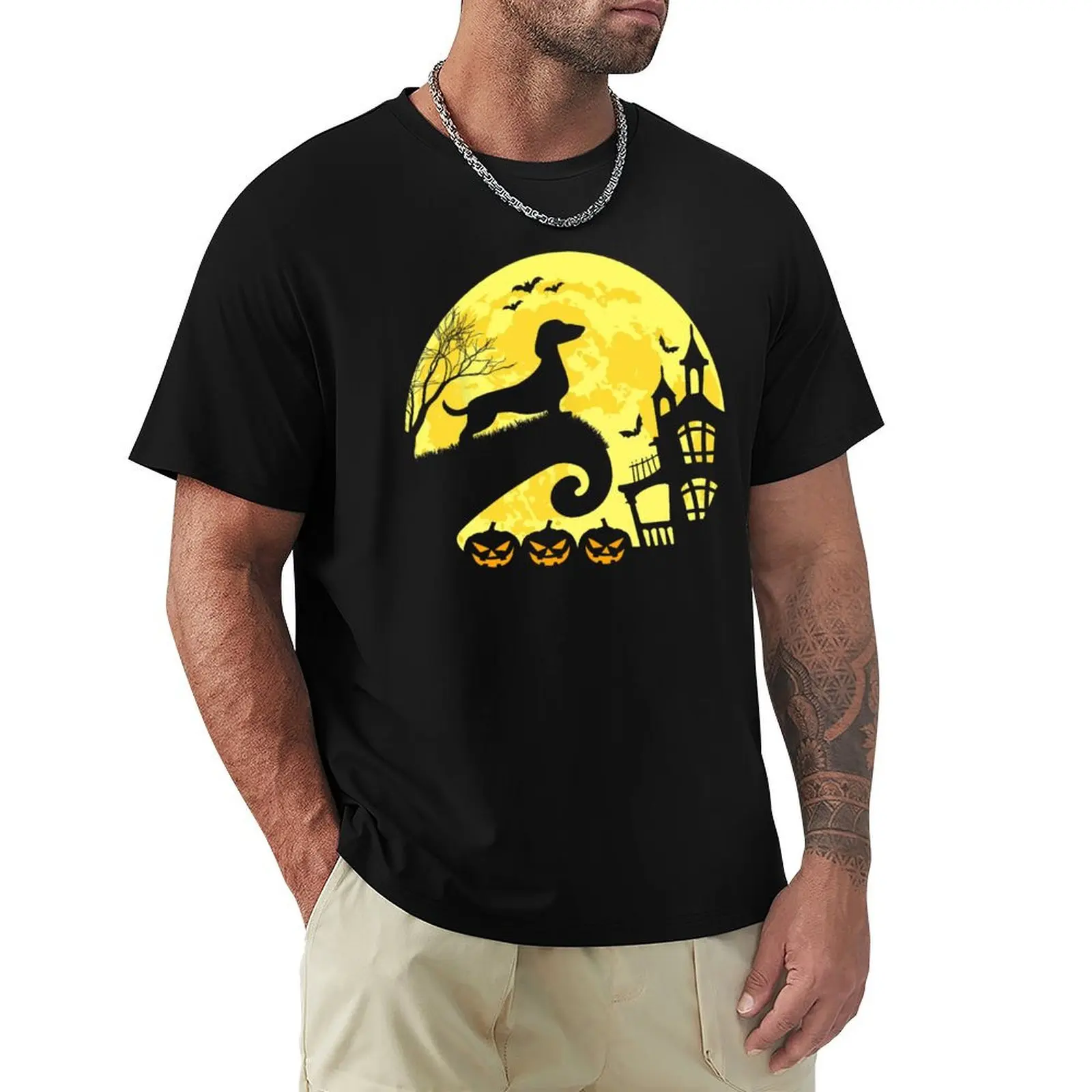 Halloween Dachshund Weenie Wiener Moonshine Sausage Dog T-Shirt Lightweight Print T-Shirt