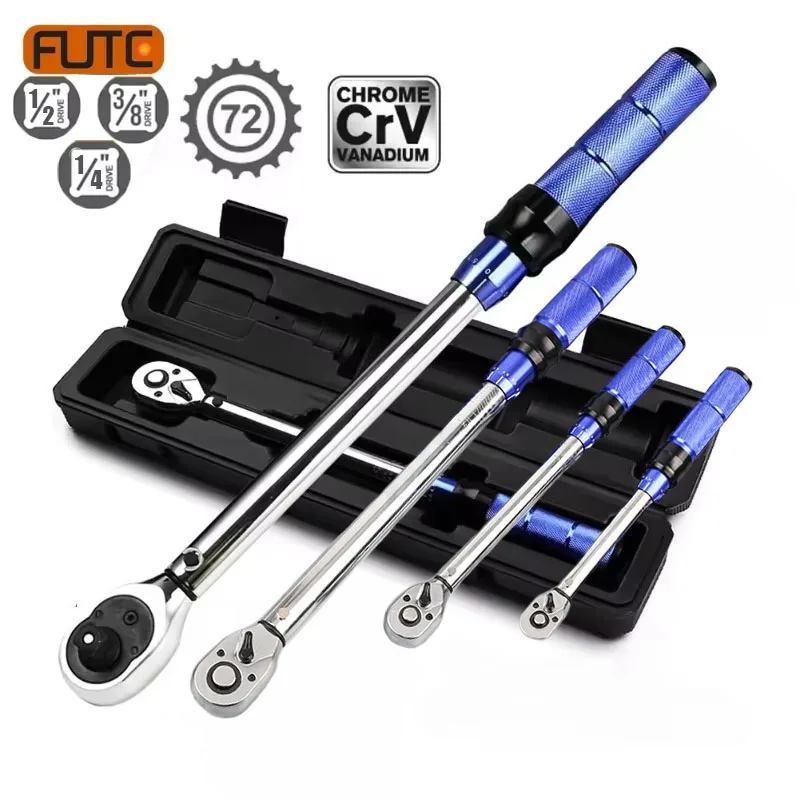 Fute chave de torque ajustável predefinida, catraca bidirecional, alça antiderrapante, soquete 1/2-3/8, ferramenta automotiva profissional para bicicleta