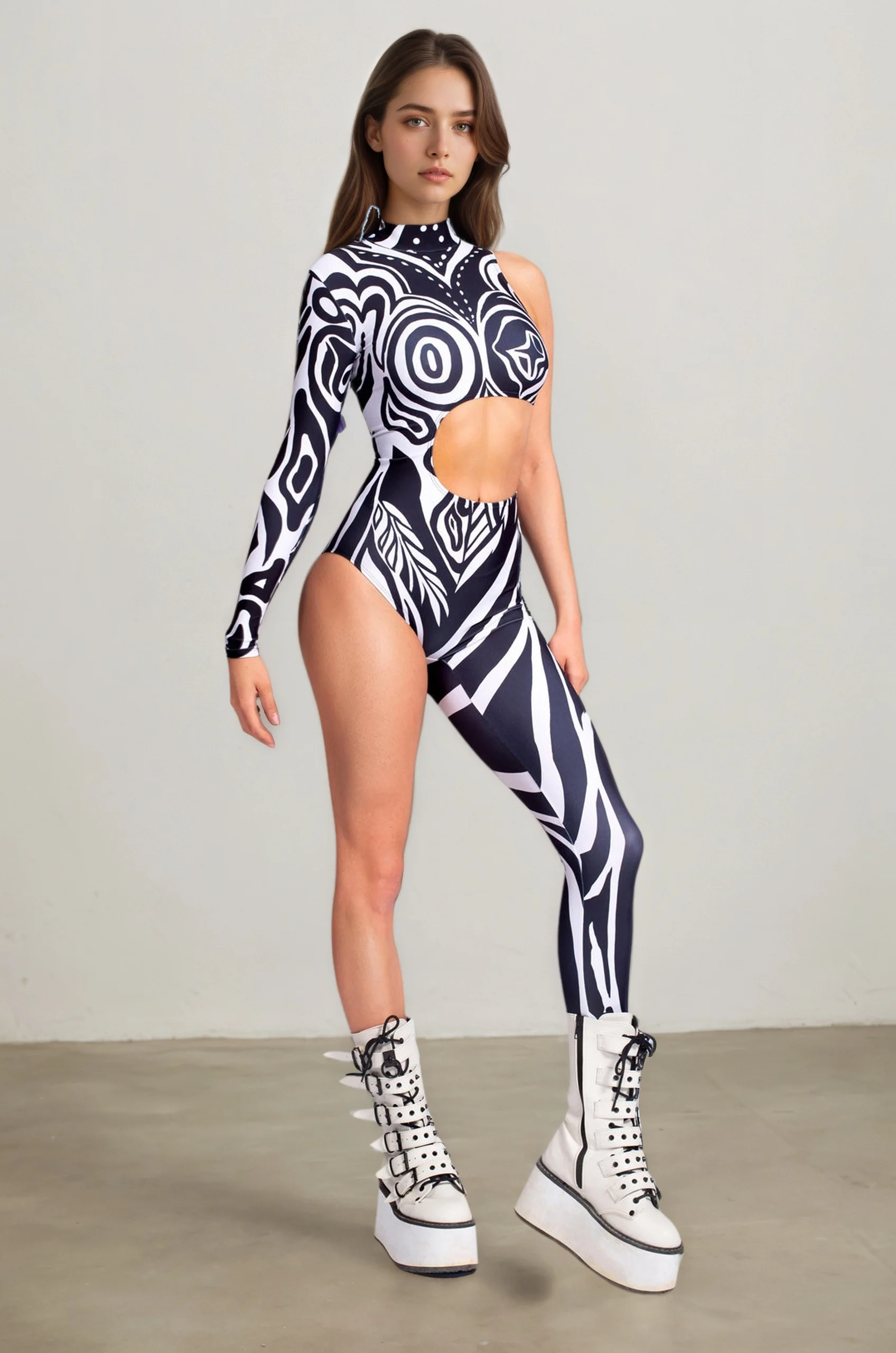 Damen Asymmetrischer Urlaubs-Bodysuit, Sexy Cosplay-Party-Jumpsuit, Modischer Bunter Halloween-Auftritts- und Aerial-Yoga-Anzug – Detail 3