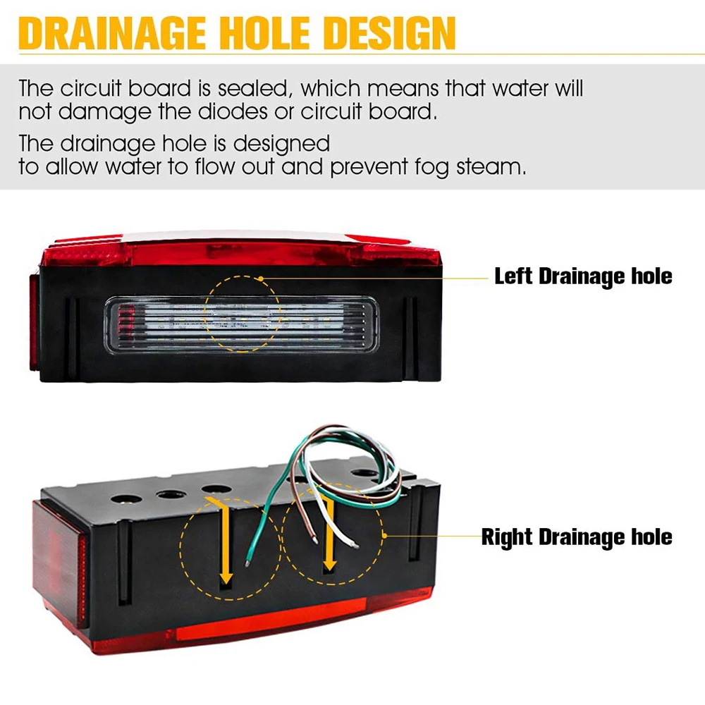 Submersible Rectangular Trailer Light Kit Low Profile LED Trailer Light Stop Tail Turn Signal Running Lights for Truck Marine RV