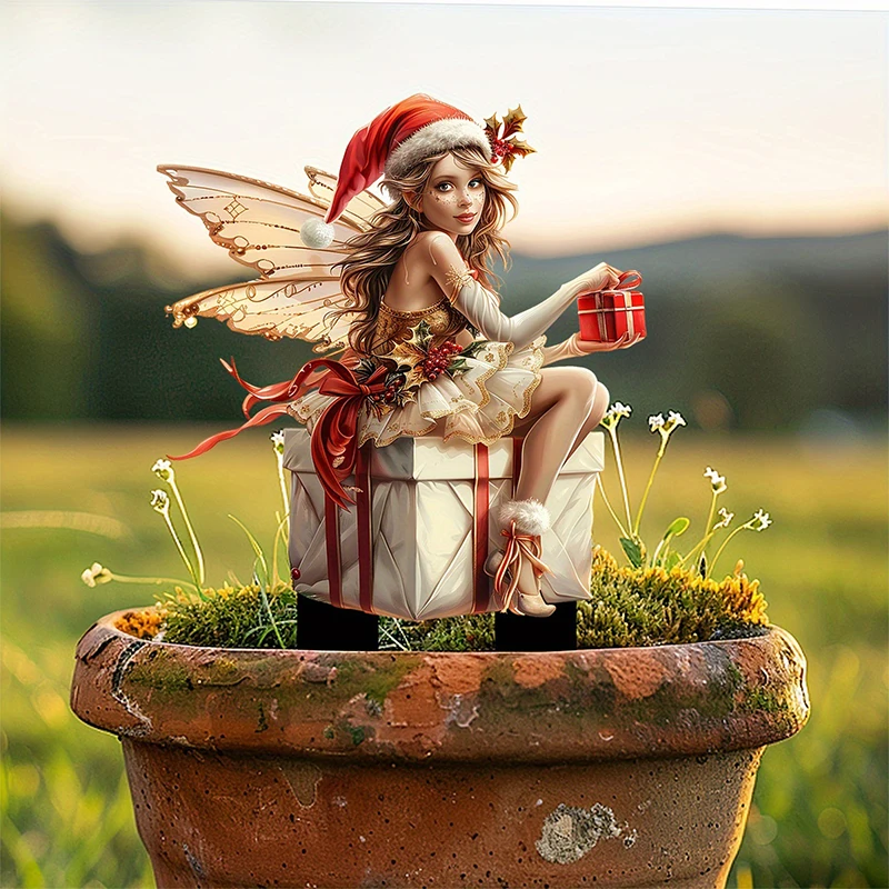 Christmas Gift Decoration Elf Children's Gift Garden Acrylic Christmas  Flower Pot Pole Outdoor Floor Insertion Decoration