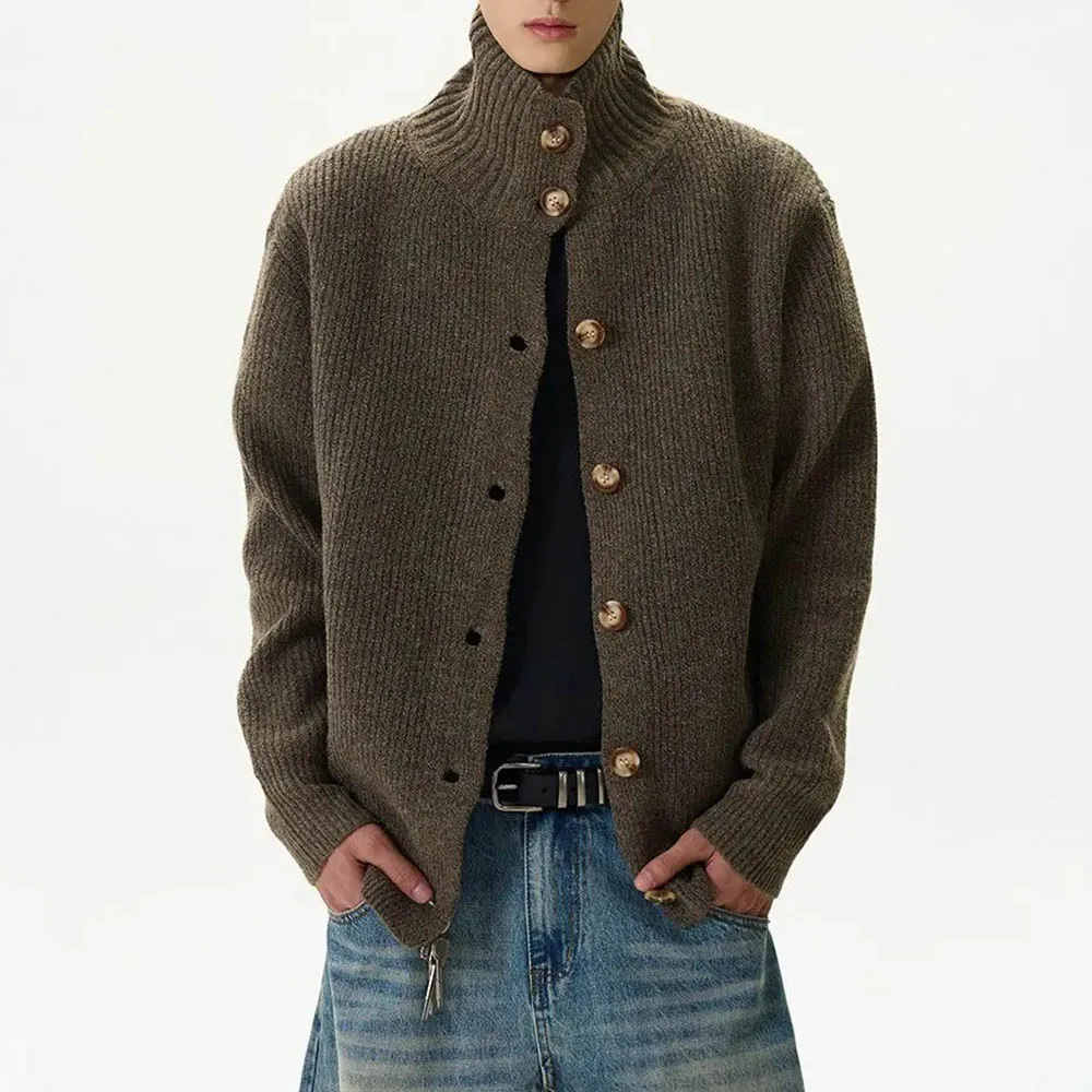 

Men's Solid Color Cardigan Sweater Jacket American Retro Fashion Trend High Street Loose Breathable Casual Niche Men's Tops