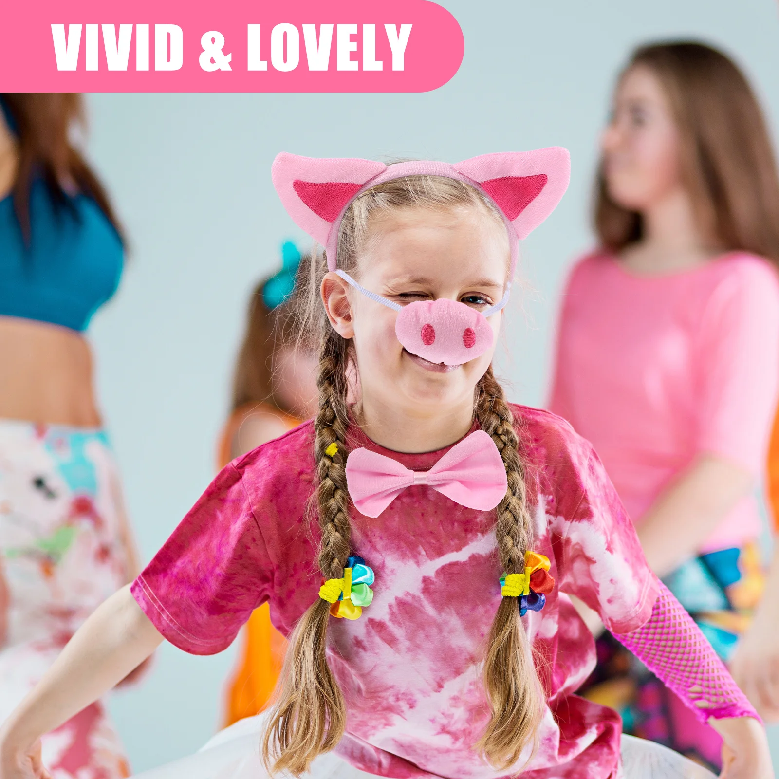 1 مجموعة خنزير زي الاكسسوارات آذان خنزير عقال ذيل الأنف ربطة القوس فيونكة عدة خفيفة الوزن دائم تأثيري الحيوان تأثيري القوس #4