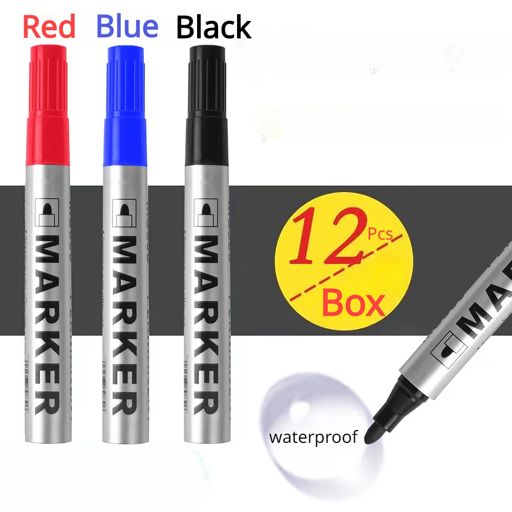 3/6/12Pcs/Set Permanent Art Marker Pen Fine Point Waterproof Ink ThinCrude Black Blue Red Ink 2mm Fine Color Marker Pens