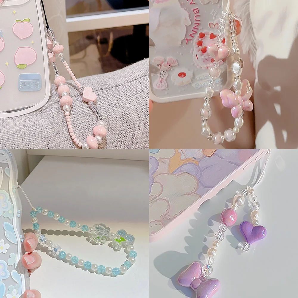 Multi color Love Phone Case Hanging Strap For IPhone  Samsung Mobile Phone Case Wrist Strap Car Keychain Cute Phone Charm