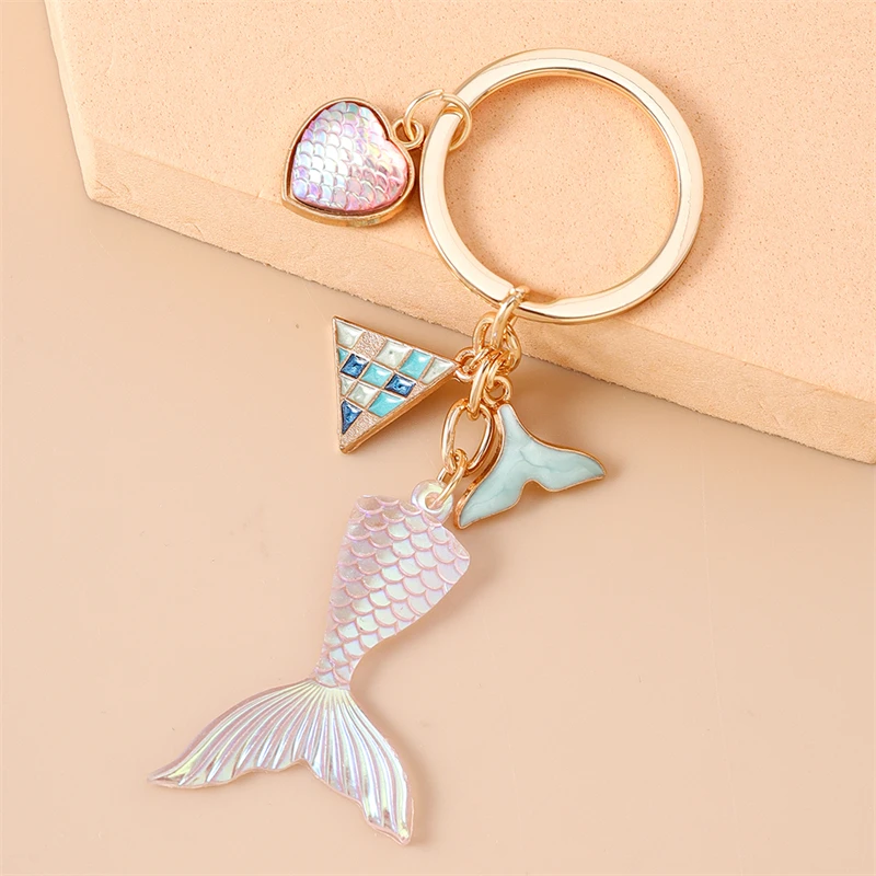 Nette Fischschwanz Herz Schlüsselanhänger für Auto Schlüssel Frauen Männer Sommer Strand Handtasche Anhänger Schlüsselanhänger Zubehör DIY Schmuck Geschenke – Detail 9