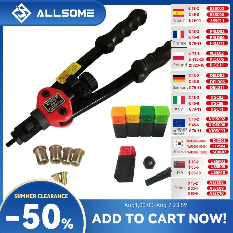 allsome-bt-606-rivet-nut-tool-hand-blind-riveter-hand-riveter-rivet-gun-with-5-metric-mandrels-50pcs-rivnuts
