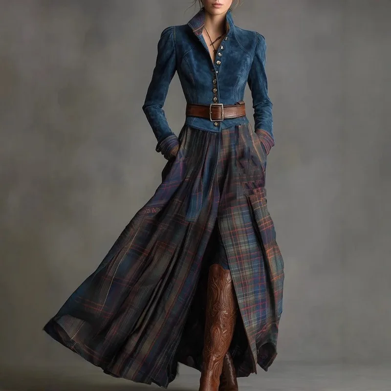 

Новое европейско-американское осенне-зимнее женское модное платье из зеленой кожи с флисовой подкладкой и полосатыми вставками, длинное, стильное