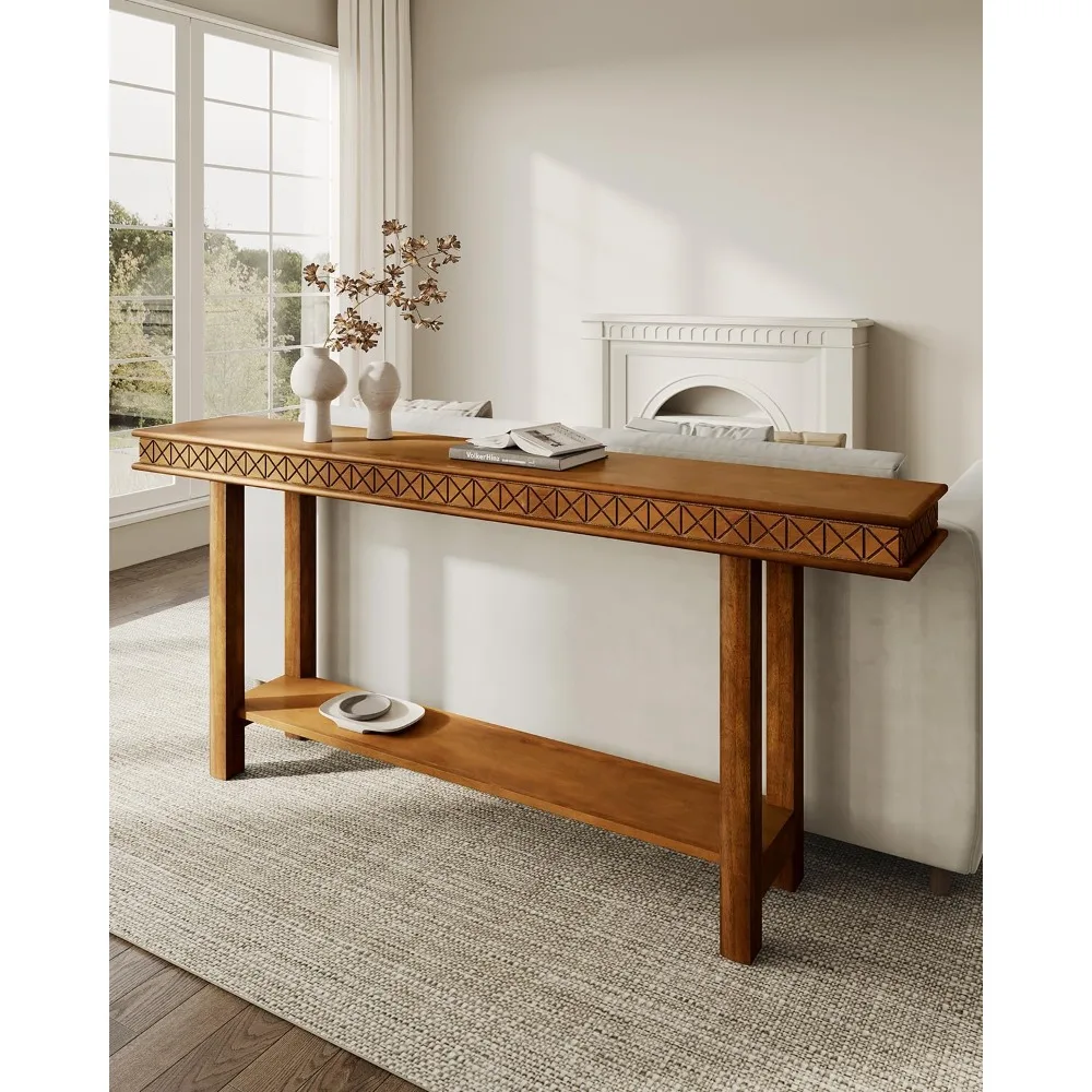 طاولة كونسول خشبية عتيقة مع رف تخزين، بطول 70.9 بوصة للمدخل وغرفة المعيشة خلف الأريكة