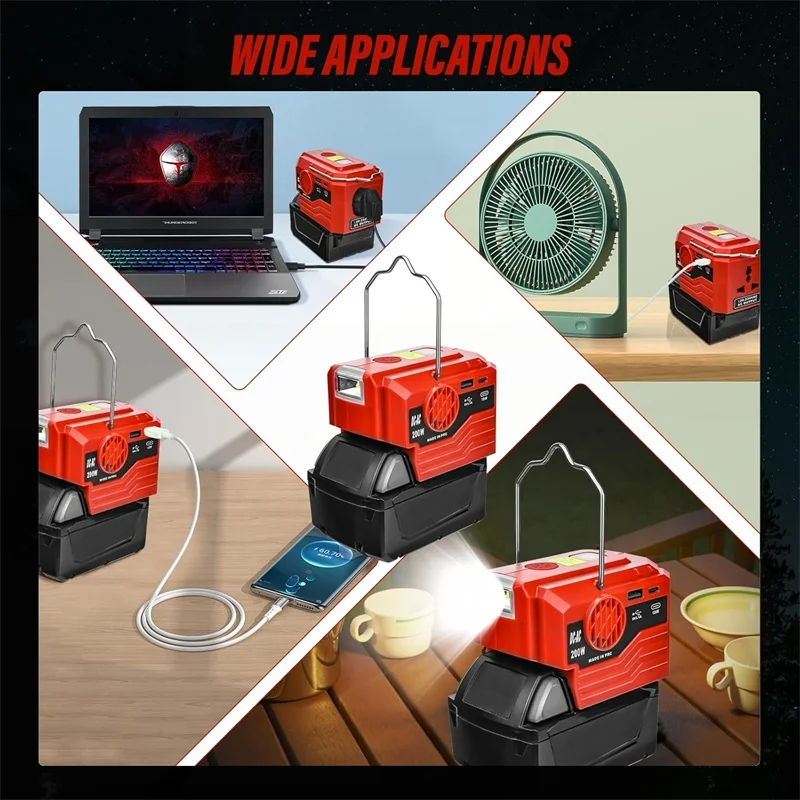عاكس طاقة 200 وات لبطارية ميلووكي 18 فولت مع مخرج تيار متردد 110 فولت ~ 220 فولت مصدر طاقة للسفر في الهواء الطلق في حالات الطوارئ