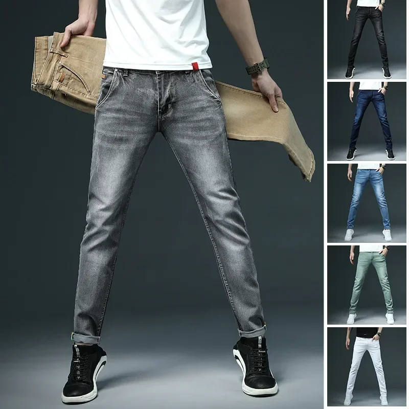 Foreign Trade Spring and Autumn Korean Edition Mid Waist Men's Feet Pants Solid Color Elastic Slim Fit Pants