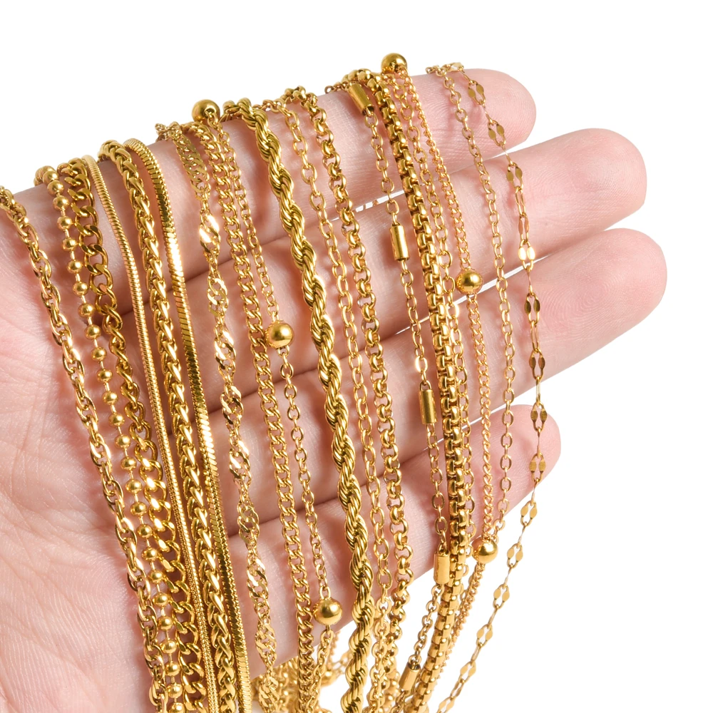 

10pcs Gold Color Width 1.2/1.5/1.6/2.2/2.5/3mm Loose Chain Necklace Men Women Stainless Steel 45cm Long Chain Necklace Jewelry