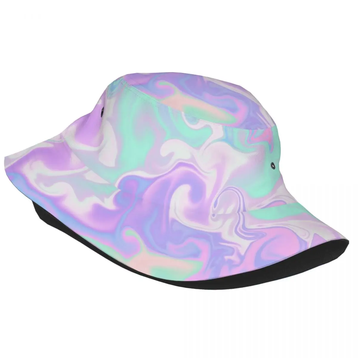 Fashion Holographic Pastel Tie Dye Pattern Bucket Hats for Men Women Printed Summer Beach Sun Fisherman Cap