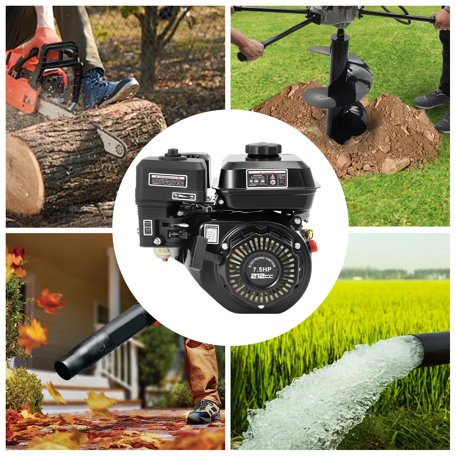 

4-тактный бензиновый двигатель, 4 кВт, 7,5 л.с., 212 куб.см, бензиновый двигатель с воздушным охлаждением, одноцилиндровый двигатель с пуском