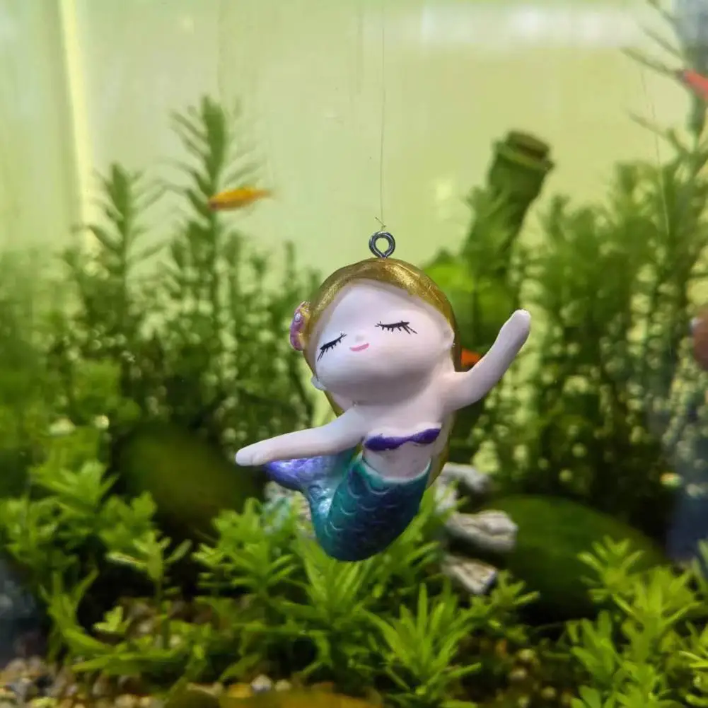 Fish Tank Decoration Mini Aquarium Mermaid Figurine Ornament Adorable Eco-friendly Floating Decor for Fish Tank Cartoon Shape