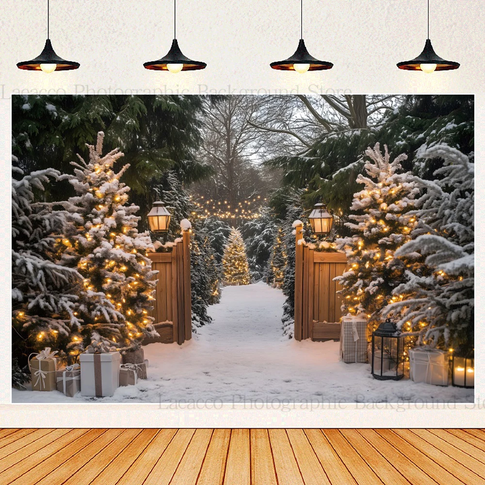 Winter Snowy Streetlight Background Christmas Snowflake Xmas Tree Children Family Portrait Photography Backdrop Photo Studio