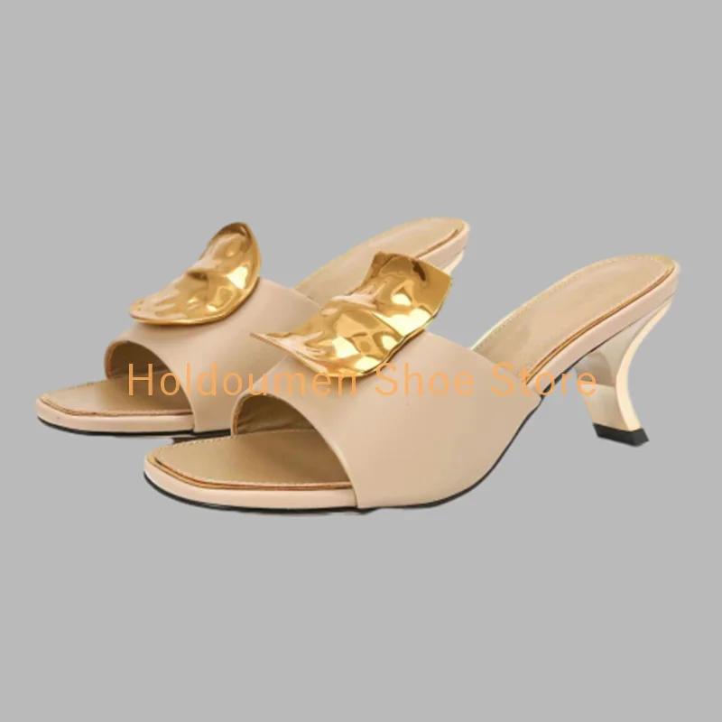 Women's Multicolor Sexy Peep Toe Metal Decor Slippers Novel Strange Style Medium Heel Slippers Hot Chick Street Trend Slippers