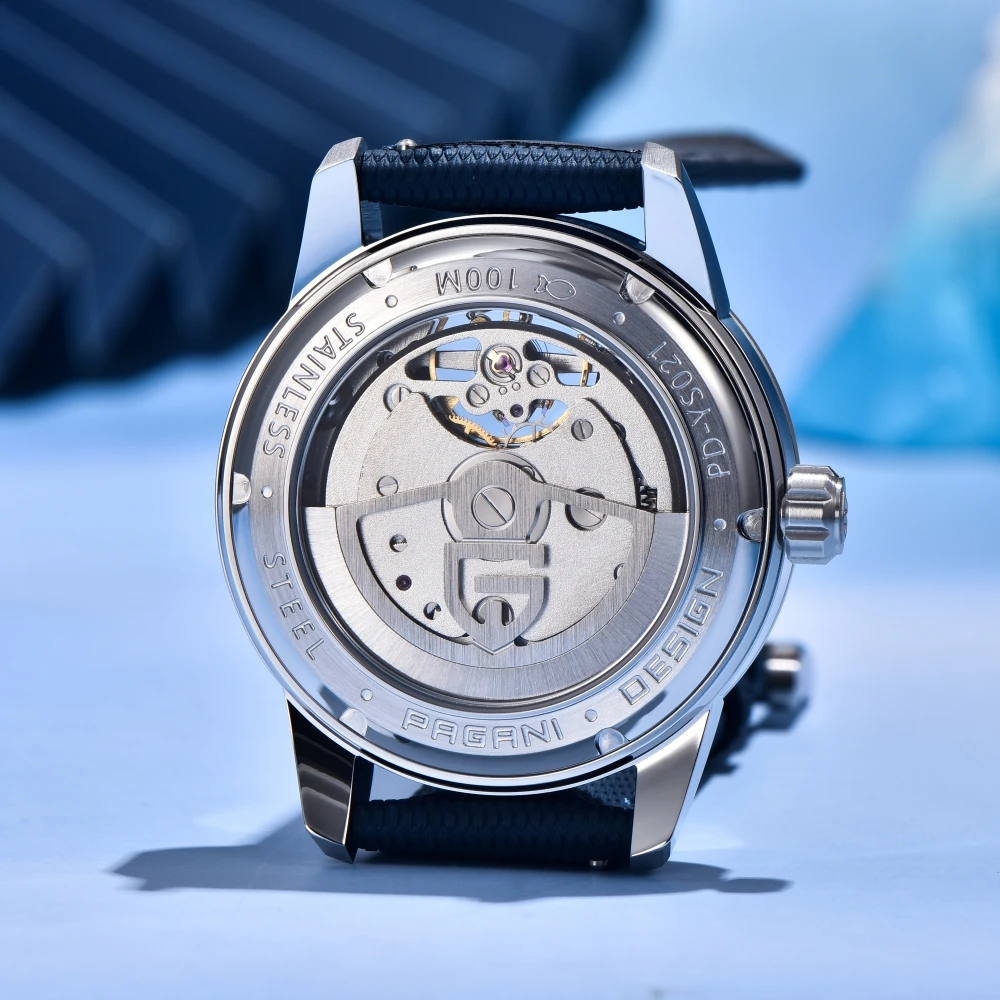 PAGANI DESIGN New 41MM Pilot's Hollow Moon Phase Fashion Men Mechanical Watch Sapphire Glass Stainless Steel Automatic Watches