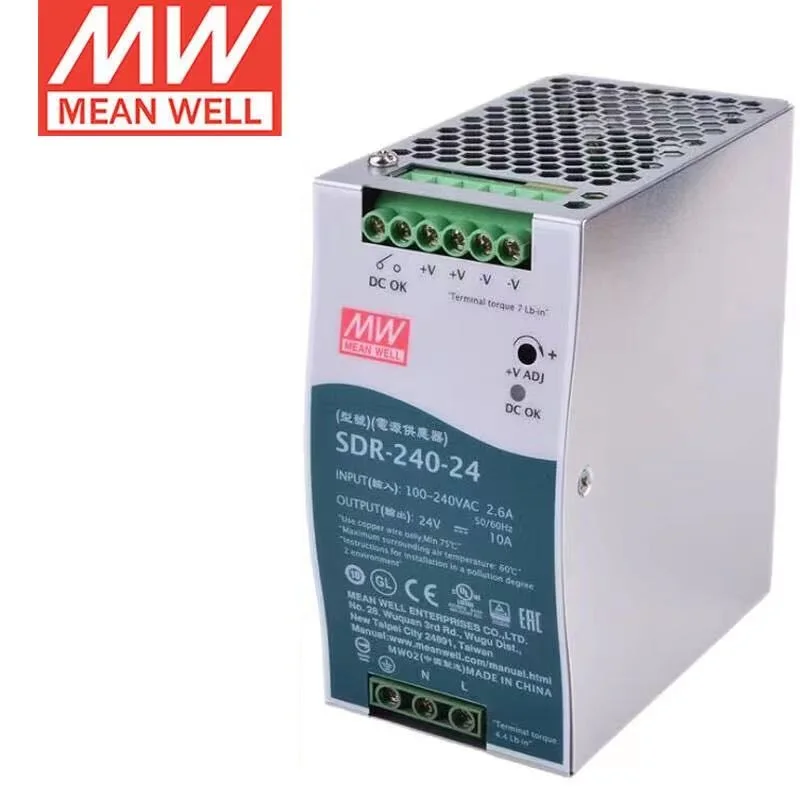 MeanWell SDR-240-24 24V 10A 240W Single Ouput Industrial DIN RAIL with PFC Function Built-in DC OK relay contact Switching Power