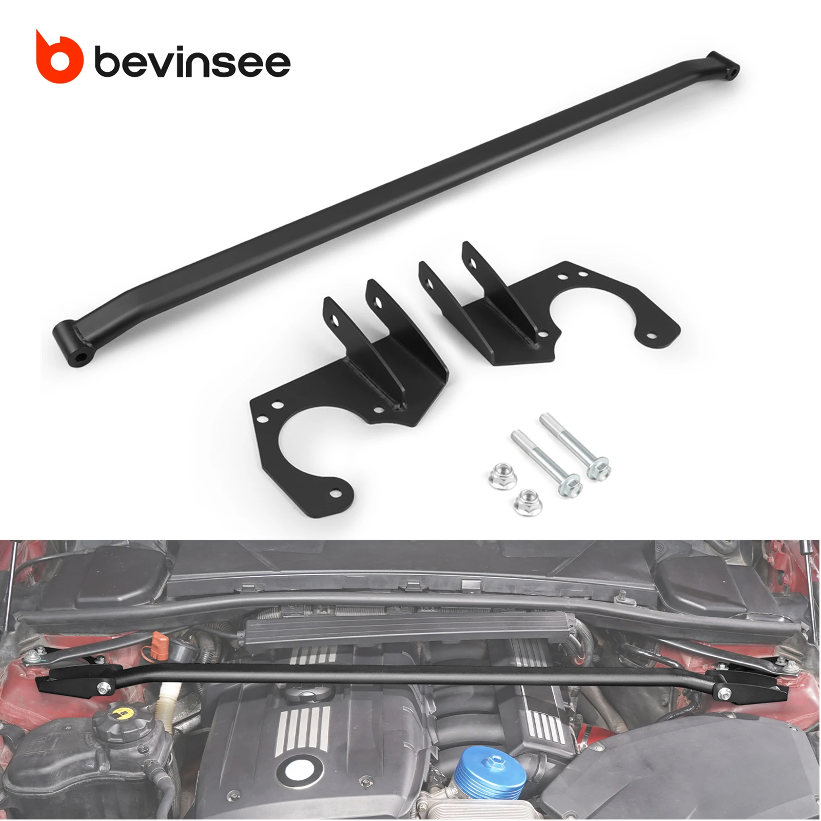 BEVINSEE Steel Front Upper Suspension Strut Tower Bar Brace fit for BMW E90 E92 E91 E93 323i 325i 328i 330i 2005-2013