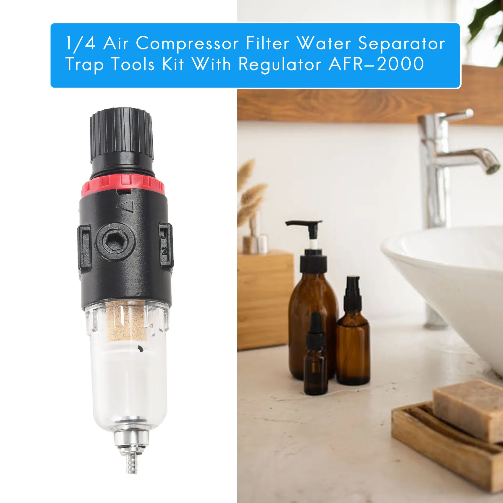 1/4 Air Compressor Filter Water Separator Trap Tools Kit With Regulator AFR-2000