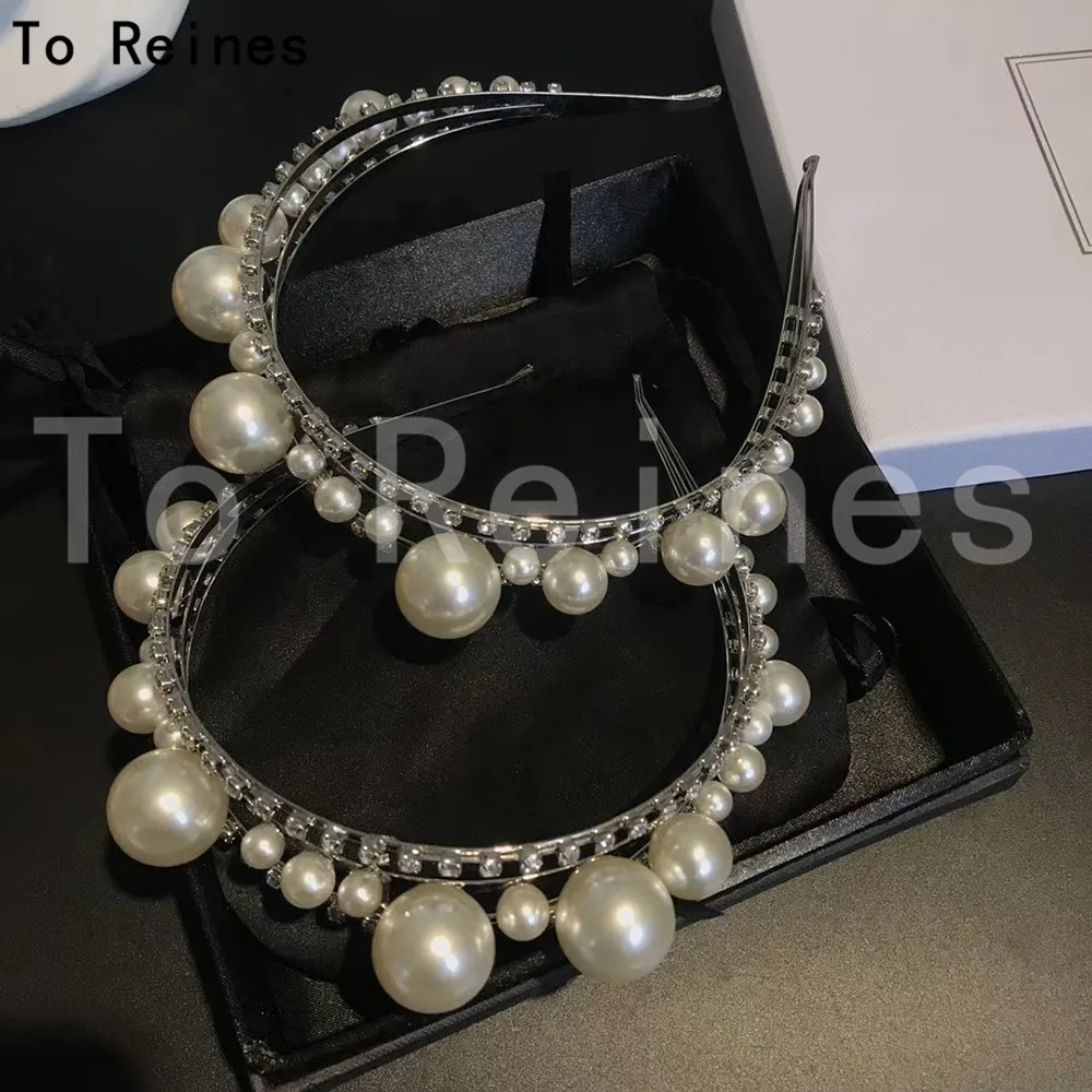 

To Reine New Pearl Crystal Headband Luxury Double Elegant Design Sweet Lady Temperament Retro Hair Jewelry