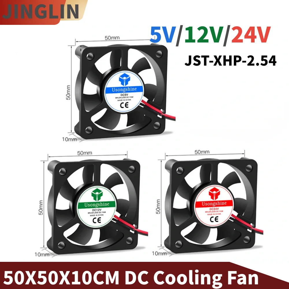 Ventilador Mini Cooler para CPU de Computador DC 5010 5V/12V/24V, Ventilador de Exaustão Pequeno 50MM 50x50x10mm para Impressora 3D, 2 Pinos