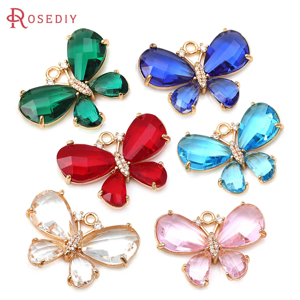 

4PCS 18K Gold Color Brass Zircon Glass Butterfly Charms Pendants High Quality Diy Necklace Earrings Charms Jewelry Accessories