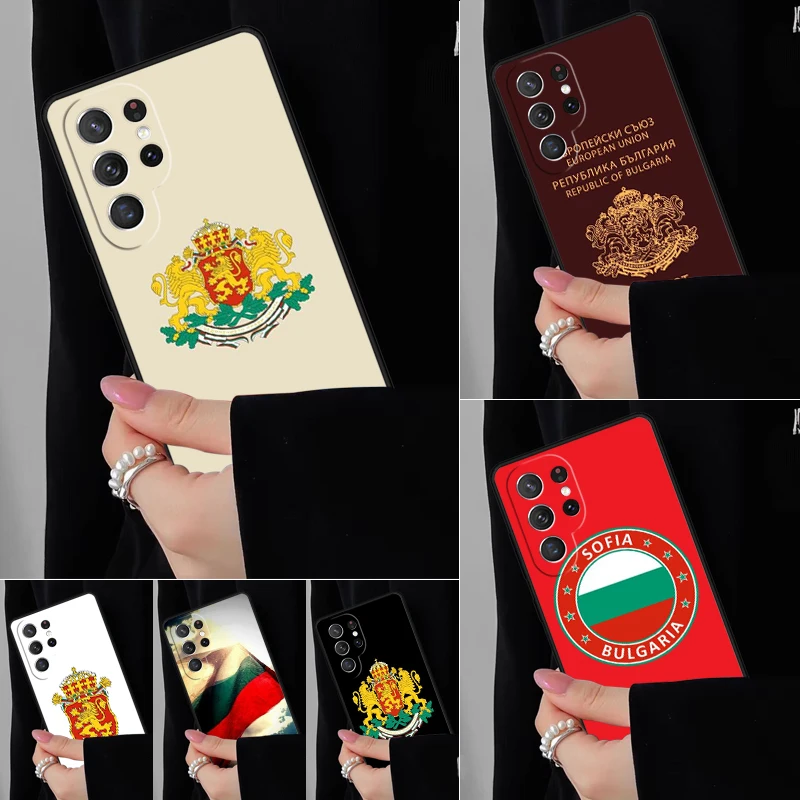 بلغاريا جواز السفر العلم خريطة الهاتف حقيبة لهاتف سامسونج غالاكسي S25 S24FE S23 S22 S21FE S20 S10 زائد الترا نوت 20 10Pro غطاء أسود